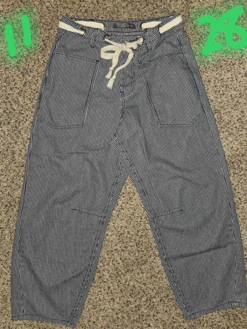 CALI 1850 WOMEN'S Wide Leg Barrell Jeans Blue Railroad Stripe SIZE 11